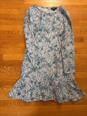 Banana Republic Light Blue Floral Print Long Sleeve Dress
